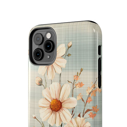 Vintage Plaid & Daisy Floral Tough iPhone Case – Dual-Layer Protection with Retro Flower Design