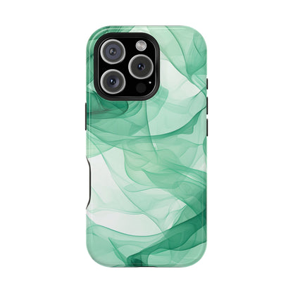 Translucent Flowing Green Fabric MagSafe iPhone Case – Elegant Fluid Design