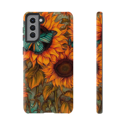 Vintage Blue Butterfly & Sunflower Art – Samsung Galaxy Case