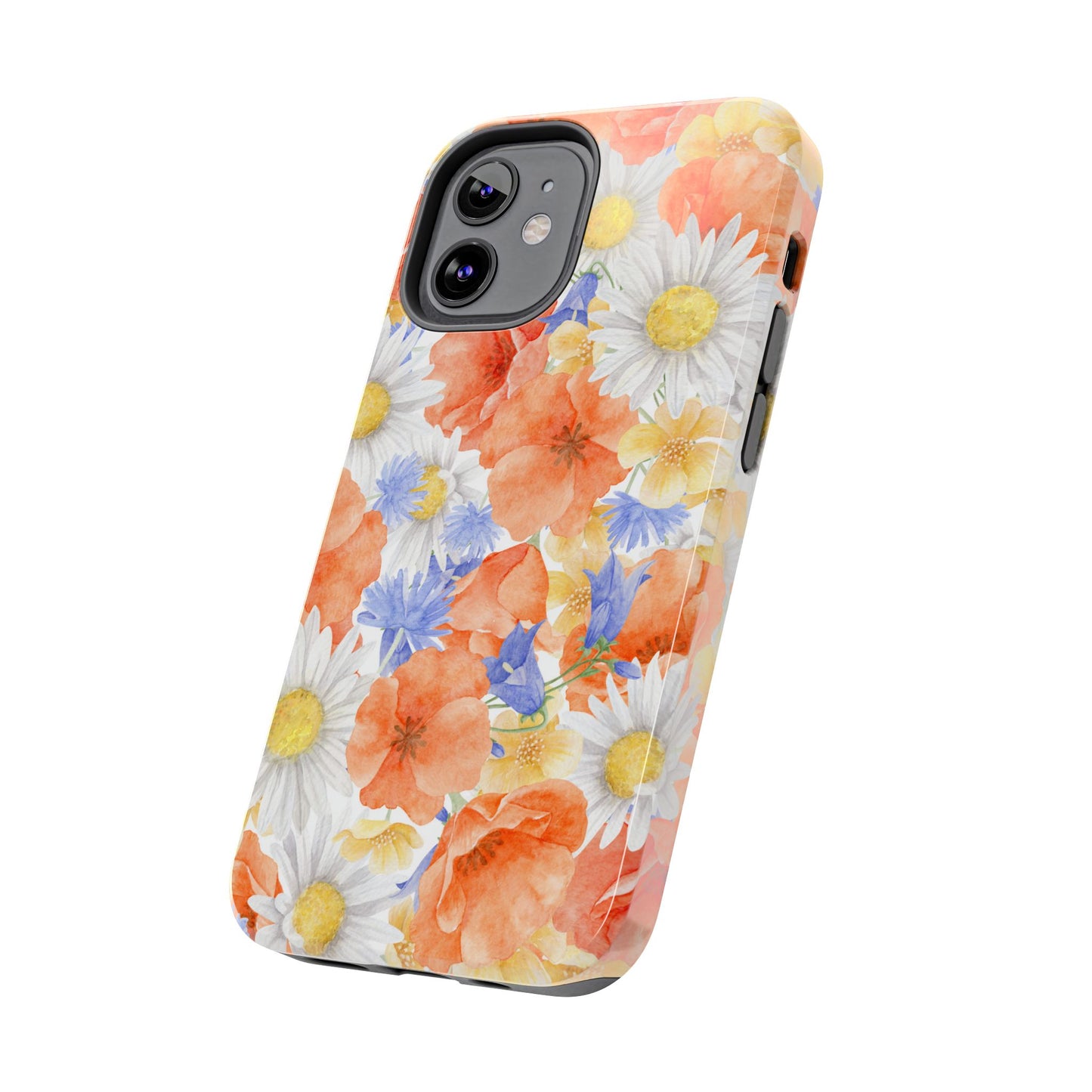 Watercolor Wildflower Pattern iPhone Case – Durable Matte Finish with Daisy, Poppy & Cornflower Design