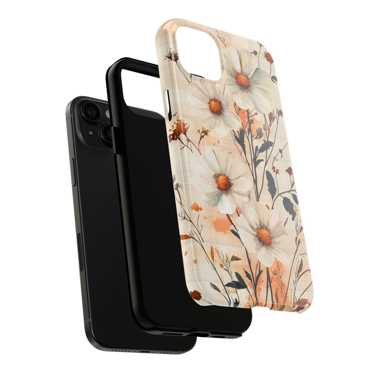 Pastel Orange Floral iPhone Case - Elegant Plaid Protective Cover