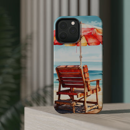 Beachfront Sunset Lounge MagSafe iPhone Case – Vibrant Watercolor Design