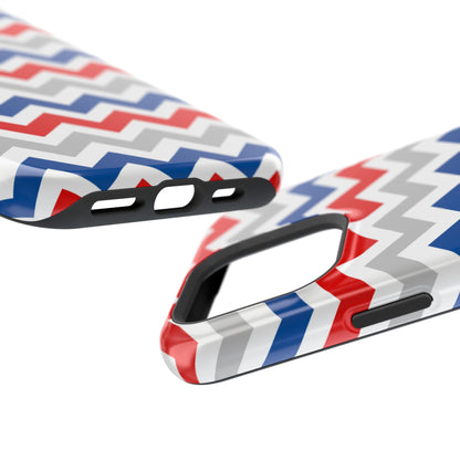 Patriotic Red, White & Blue Chevron – MagSafe Compatible iPhone Case