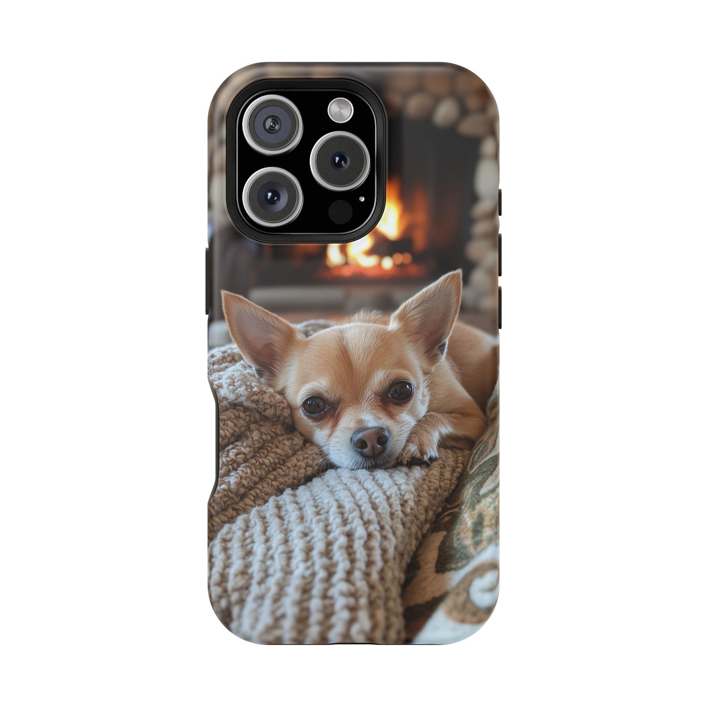 Relaxing Chihuahua by Fireplace MagSafe iPhone Case – Functional and Cozy Design