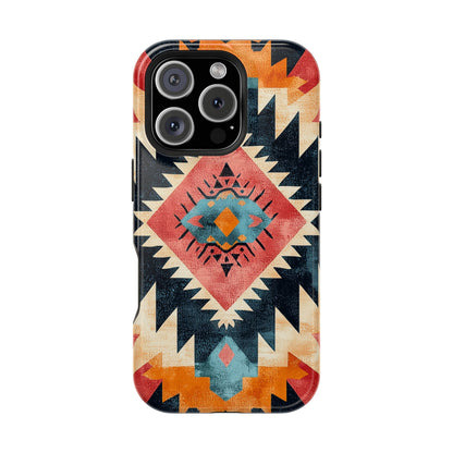 Bold Aztec Pattern Tough MagSafe iPhone Case – Vibrant Geometric Design, Dual-Layer Protection