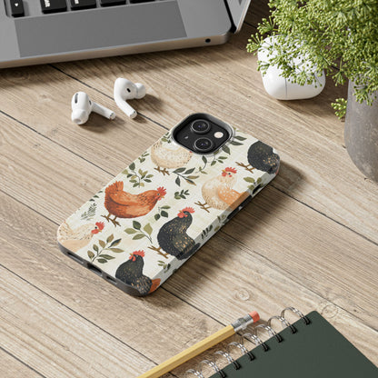 iPhone Case: Vintage Chicken Farmhouse Case – Rustic Leaves Design