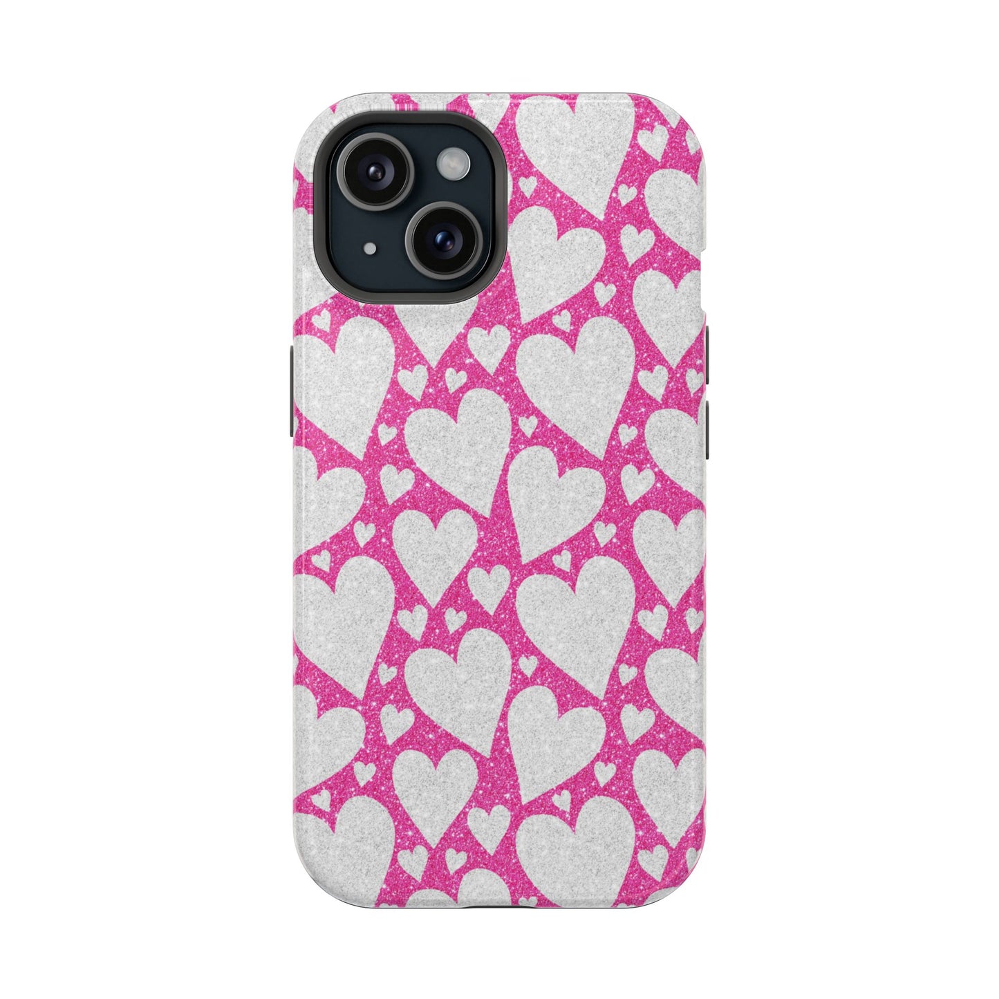 Pink and Silver Glitter Heart Pattern MagSafe Case