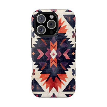 Boho Tribal Starburst Tough MagSafe iPhone Case – Vibrant Geometric Design, Dual-Layer Protection