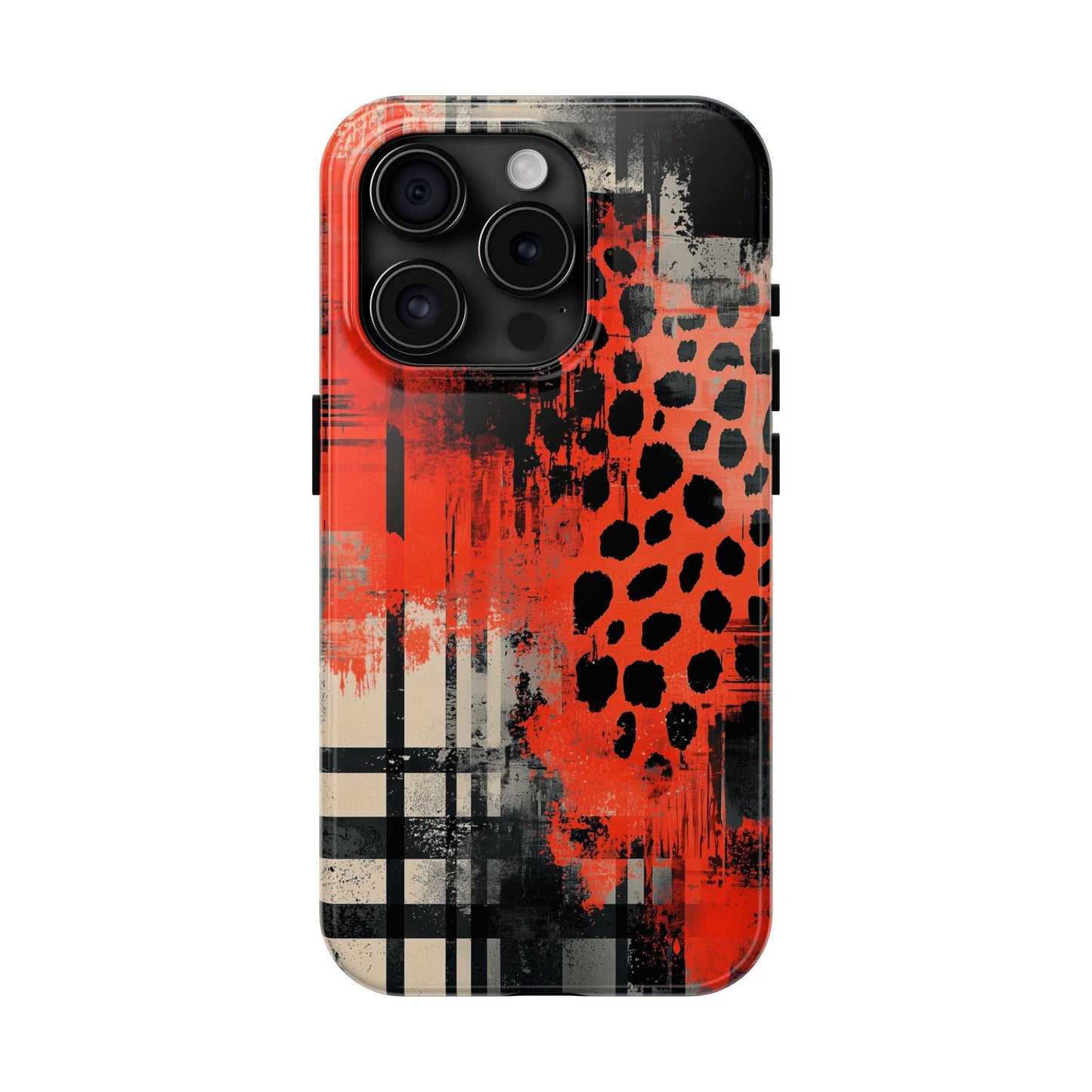 Cheetah Plaid iPhone Case – Red & Black Pattern