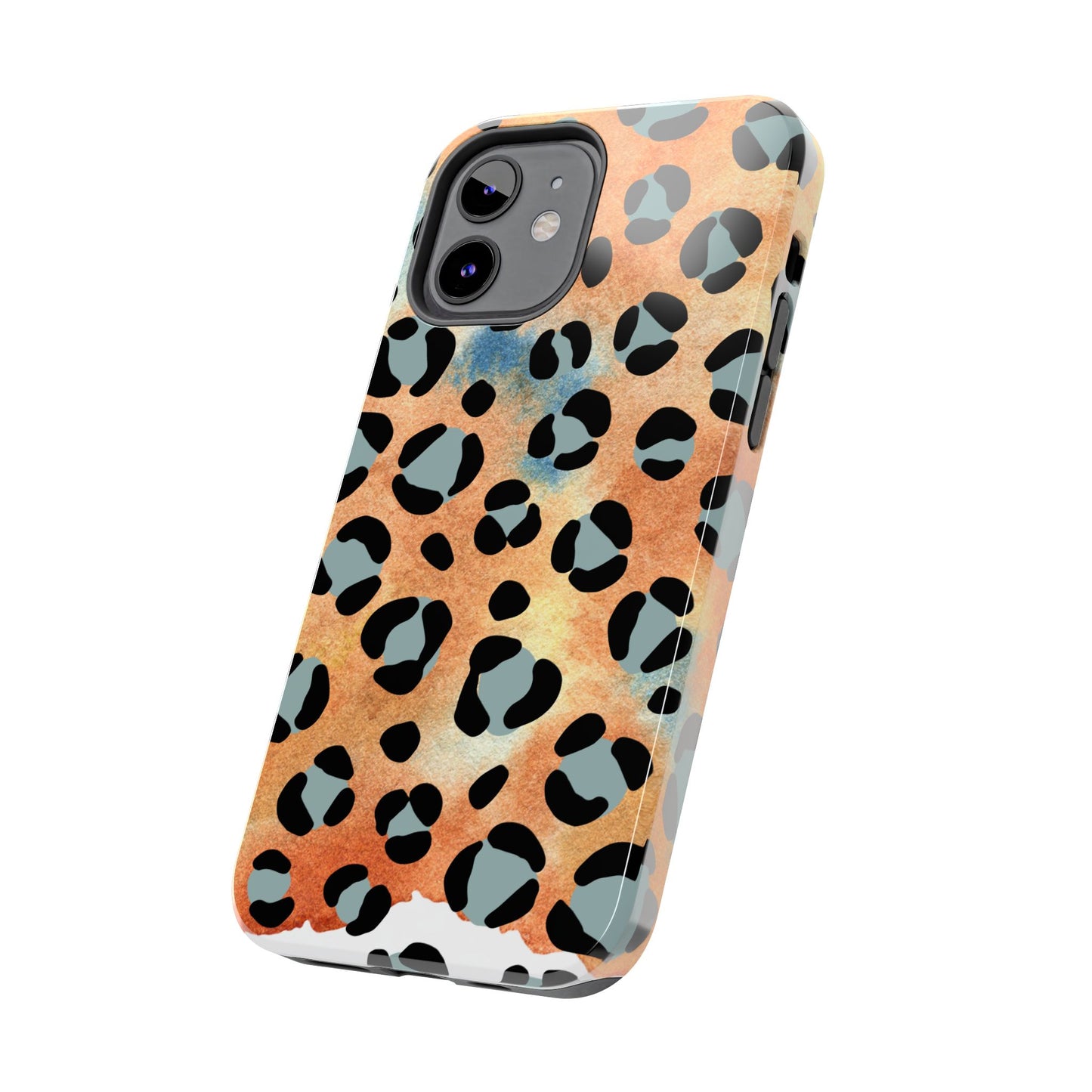 Sunset Watercolor Leopard Print Tough iPhone Case – Artistic Animal Pattern with Dual-Layer Protection