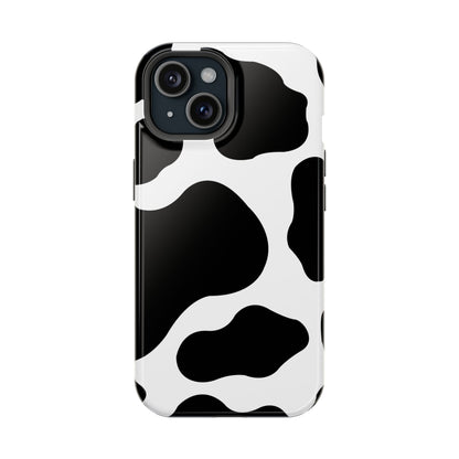 Chic Cow Print Tough Magsafe iPhone Case – Trendy Monochrome Animal Pattern with Dual-Layer Protection