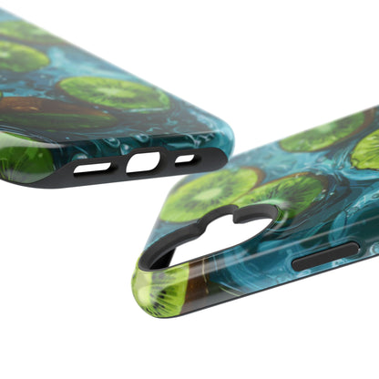 Tropical Kiwi Splash MagSafe iPhone Case – Tough Dual-Layer, Vibrant Summer Design