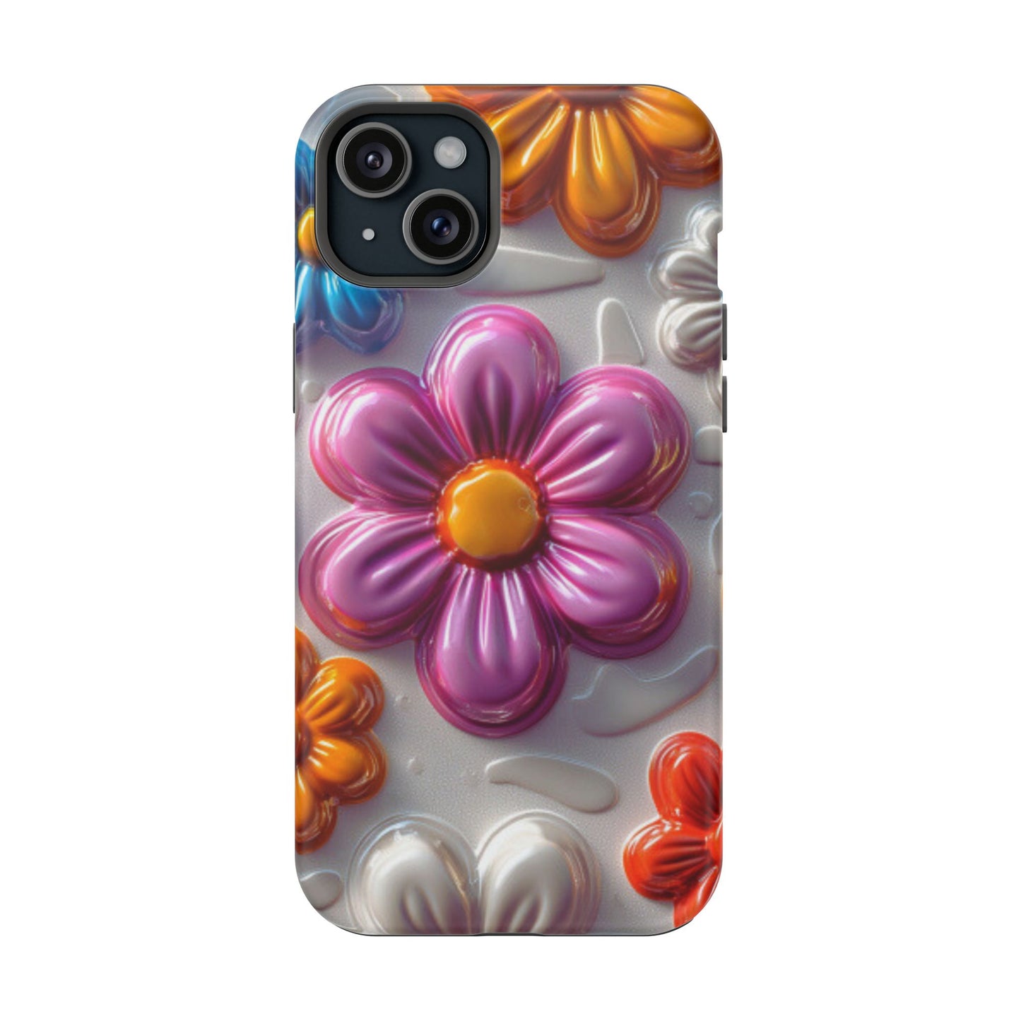 Glossy 3D Floral MagSafe iPhone Case – Colorful Flower Pattern, Durable Protection