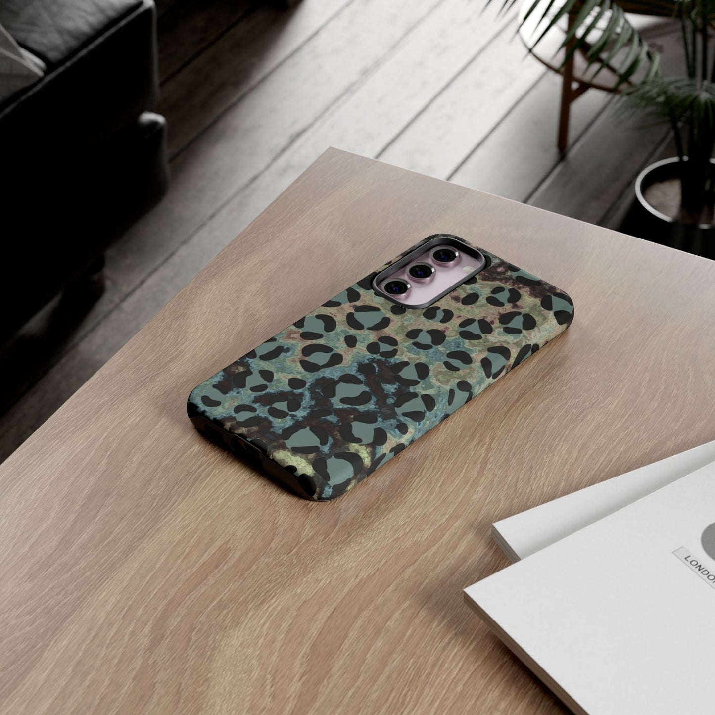 Moody Watercolor Leopard Print Tough Samsung Galaxy Case – Earthy Abstract Pattern with Dual-Layer Protection