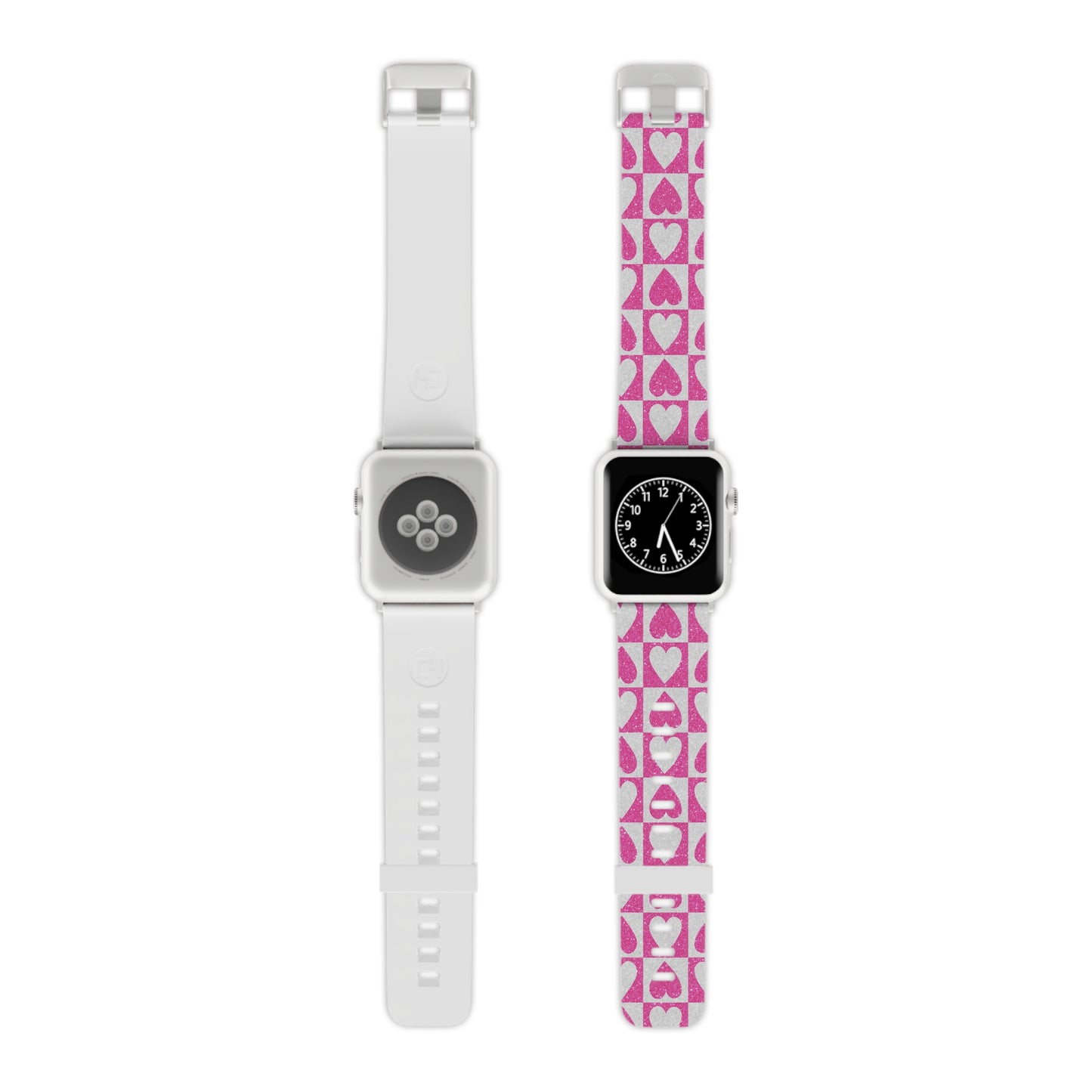 Pink Glitter Heart Checkered Pattern Apple Watch Band