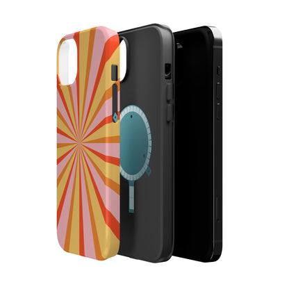 Bold Retro Sunburst MagSafe iPhone Case – Vibrant 70s-Inspired Rays in Orange, Pink, and Yellow