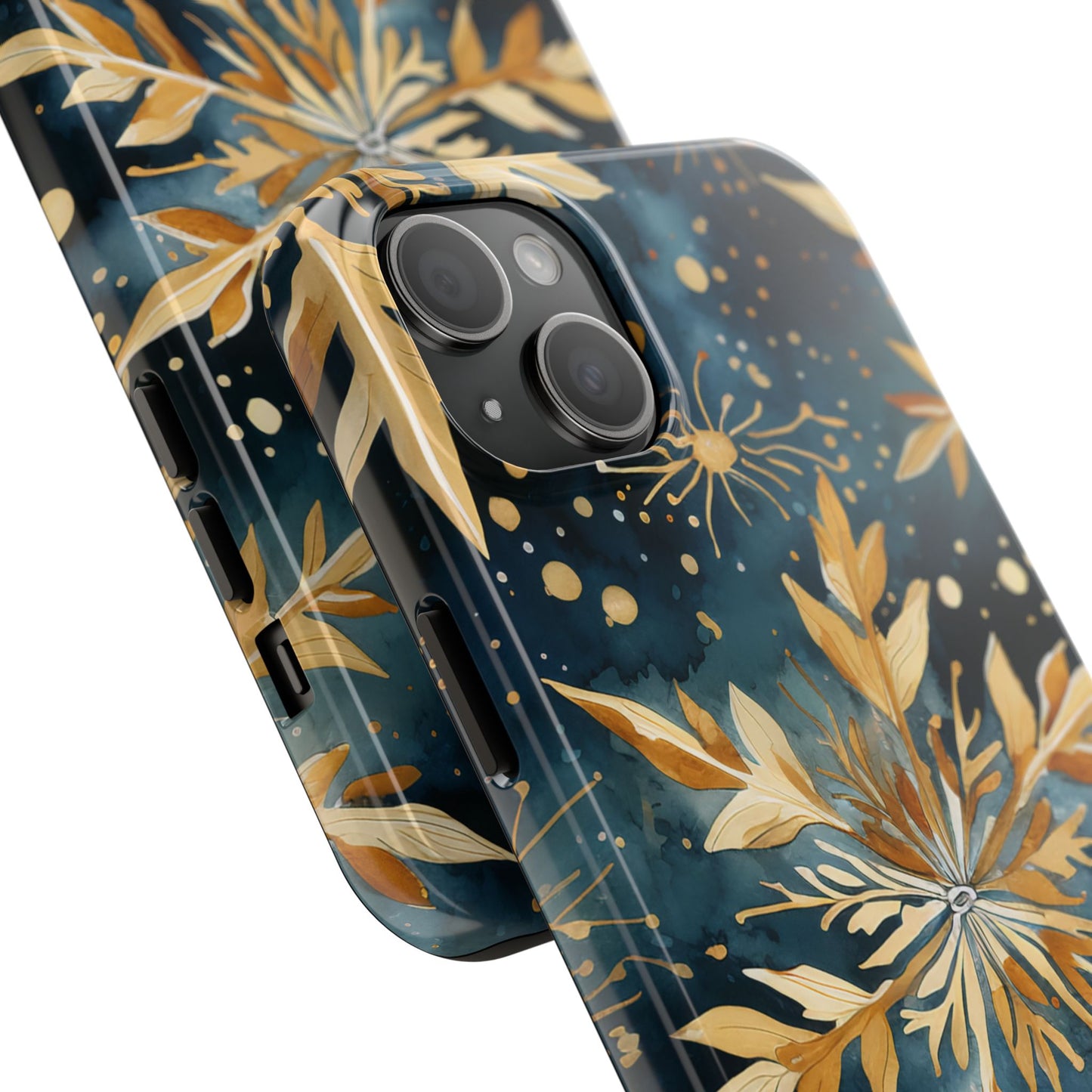 Gold Floral Snowflakes on Midnight Blue - iPhone Series Case