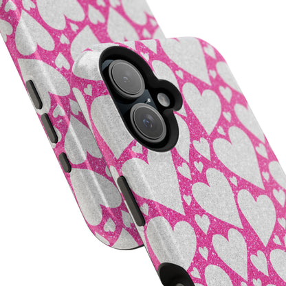 Pink and Silver Glitter Heart Pattern MagSafe Case