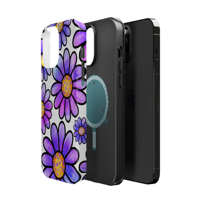 Purple Daisy Delight MagSafe iPhone Case – Slim Profile, Glossy Finish