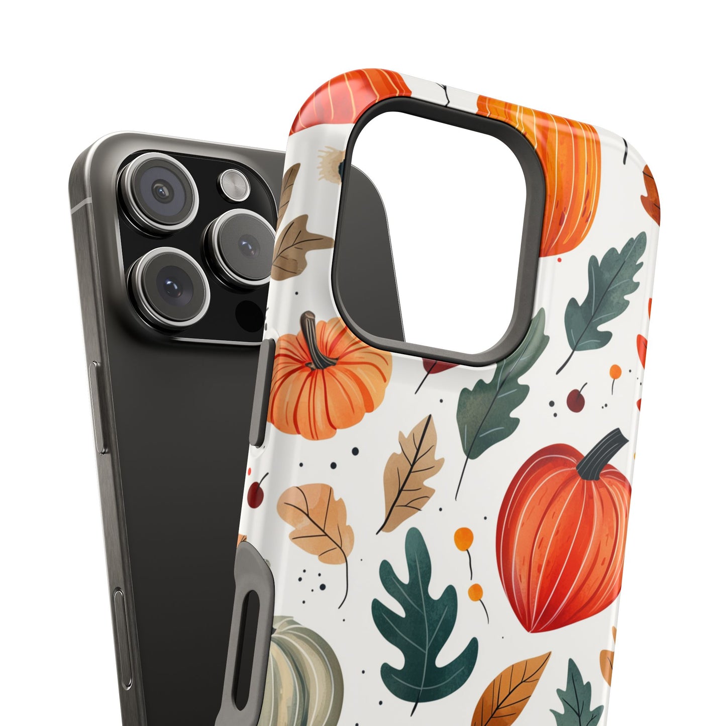 Autumn Harvest MagSafe iPhone Case - Pumpkin and Fall Leaf Design