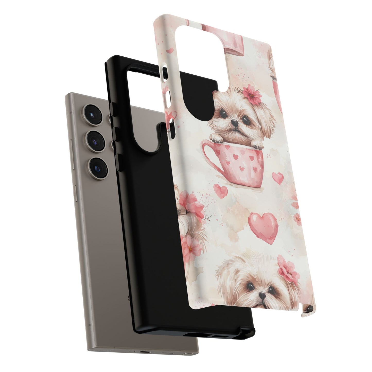 Floral Puppy in Teacup Samsung Galaxy  Case – Cute Pink Flower Design, Tough Dual-Layer Protection