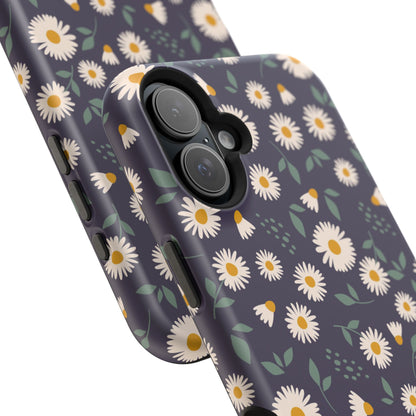 Midnight Daisy MagSafe iPhone Case – Dark Navy Floral Design, Slim and Protective