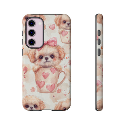 Adorable Puppy in Teacup Samsung Galaxy Case – Tough, Dual-Layer Protection with Cute Pink Bow Design