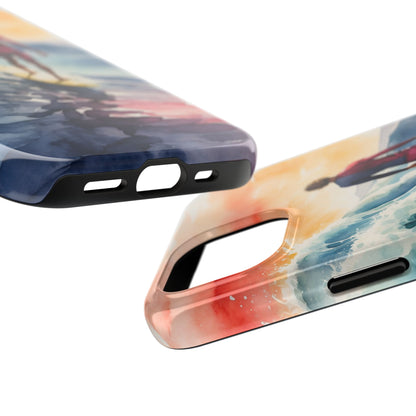 Surfer’s Sunset Wave iPhone Case – Vibrant Watercolor Design