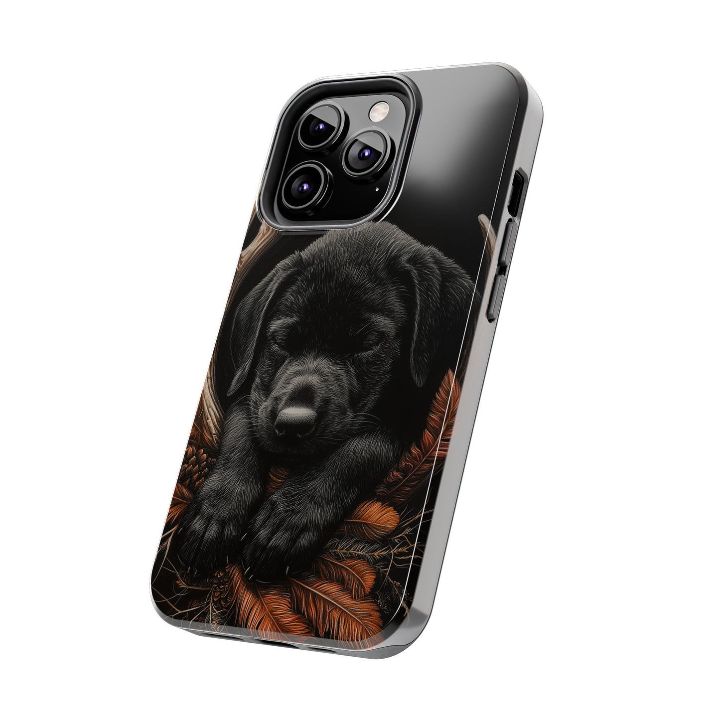 Charming Black Labrador Puppy on Feathers iPhone Case