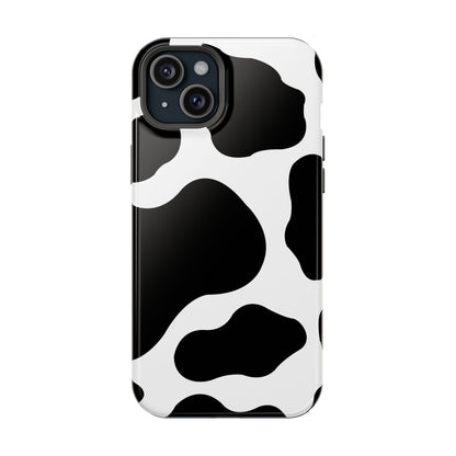 Chic Cow Print Tough Magsafe iPhone Case – Trendy Monochrome Animal Pattern with Dual-Layer Protection