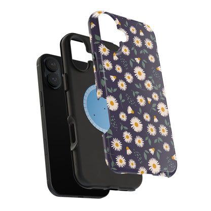 Midnight Daisy MagSafe iPhone Case – Dark Navy Floral Design, Slim and Protective