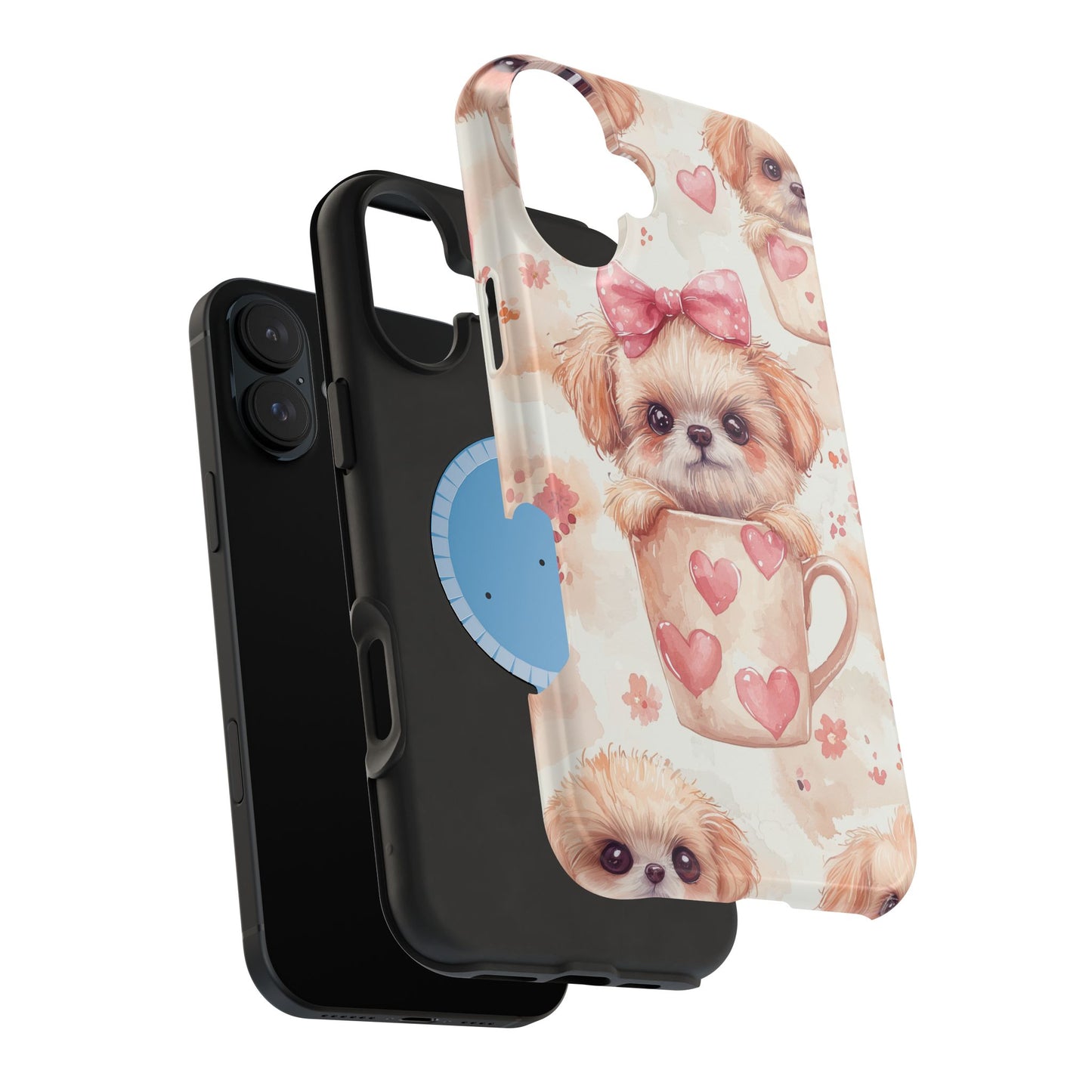 Adorable Puppy in Teacup MagSafe iPhone Case – Tough, Dual-Layer Protection with Cute Pink Bow Design