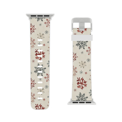 Vintage Red and Gray Snowflake Pattern Apple Watch Band