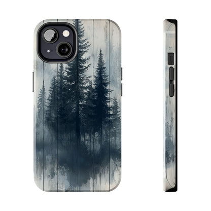 Rustic Pine Forest iPhone Case - Blue Toned Woodland Country Design