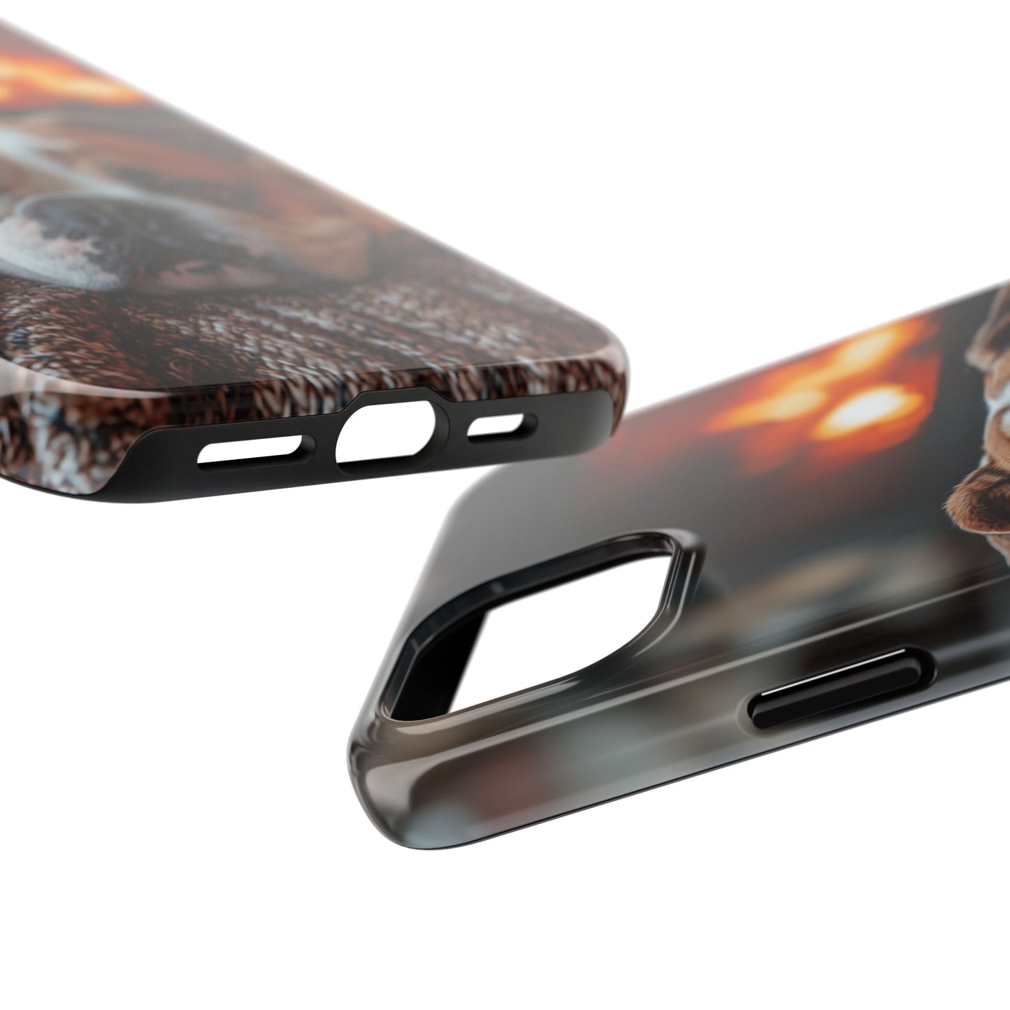 Cozy Bulldog iPhone Case – Fireside-Inspired Protective Cover Description: