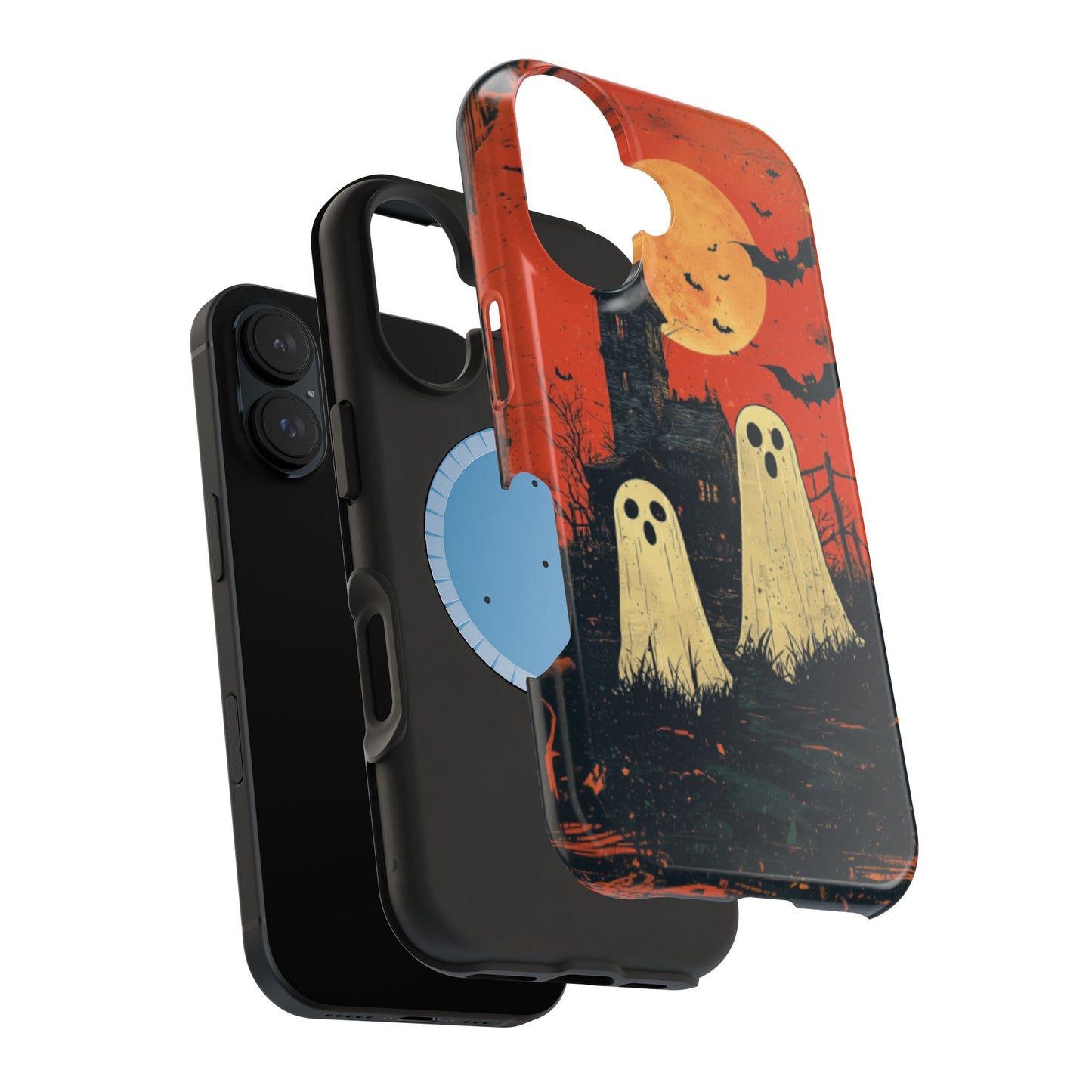 Haunted House & Ghosts MagSafe iPhone Case – Spooky Halloween Full Moon Design