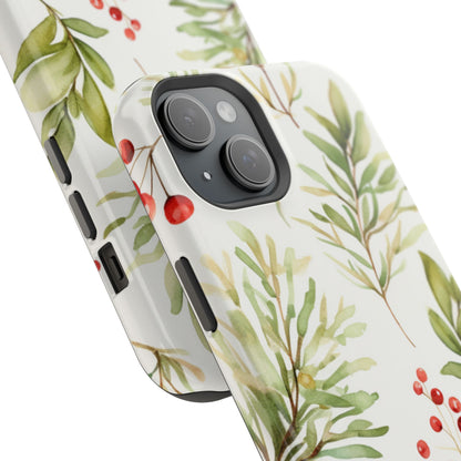 Winter Greenery & Berry Watercolor – MagSafe iPhone Series Case