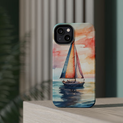 Sailboat Sunset MagSafe iPhone Case – Vibrant Watercolor Design