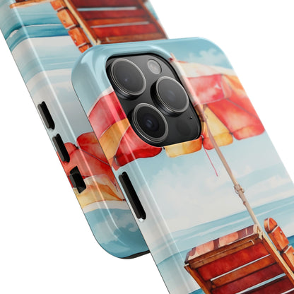 Beachfront Sunset Lounge iPhone Case – Vibrant Watercolor Design