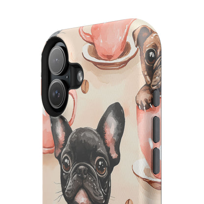 French Bulldogs in Coffee Cup MagSafe iPhone Case – Cute Dog Art, Shockproof & Slim Design