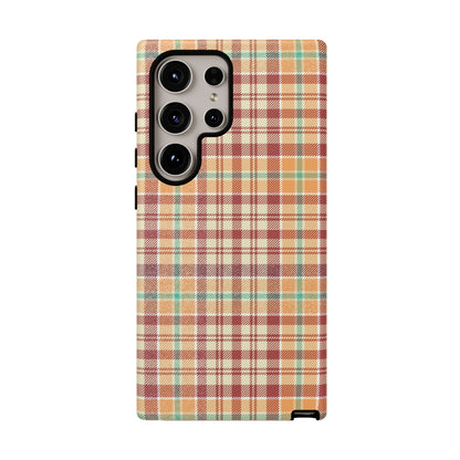 Retro Chic Plaid Samsung Galaxy Case in Red, Orange, Green & Cream – Timeless Vintage Design