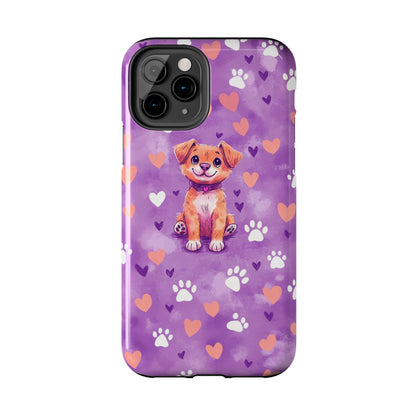 Cute Puppy iPhone Case - Adorable Pet Design with Hearts & Paw Prints, Protective Cover