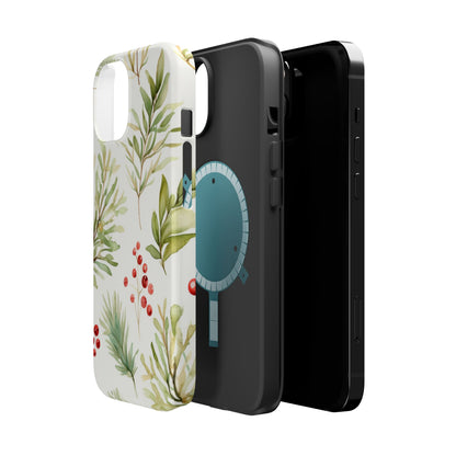 Winter Greenery & Berry Watercolor – MagSafe iPhone Series Case