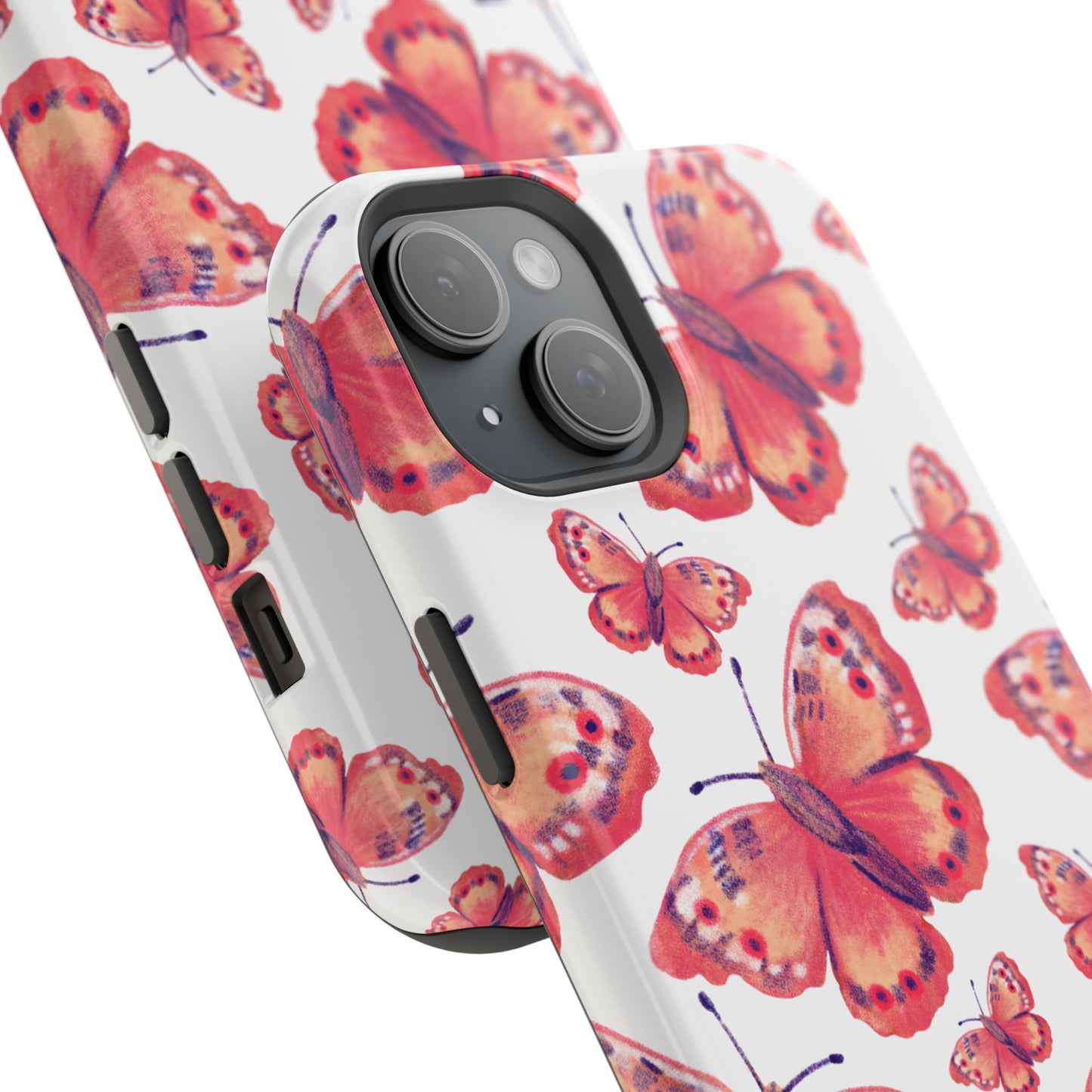 Coral Butterfly MagSafe iPhone Case – Slim, Protective Design with Bold Watercolor Print