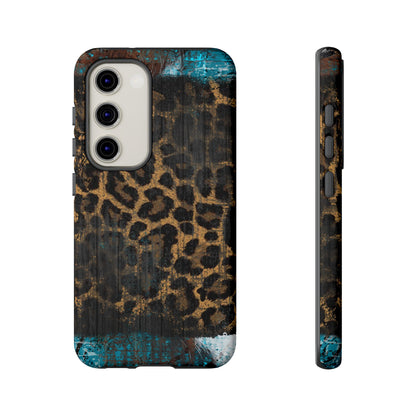 Boho Leopard and Turquoise Tough Samsung Galaxy Case – Rustic Western Design with Dual-Layer Protection