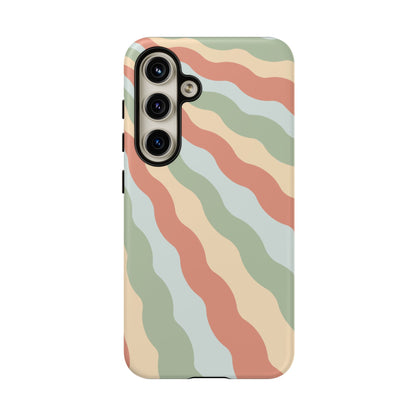 Earthy Retro Waves Samsung Galaxy Case – 70s-Inspired Wavy Stripes in Soft Green, Cream, and Rust