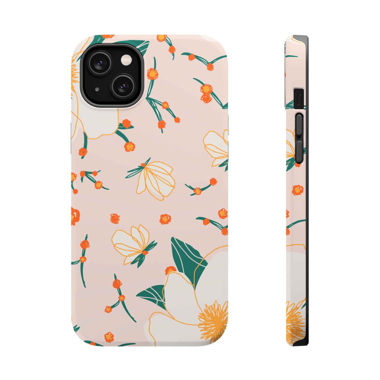 Elegant Magnolia Blossom Tough MagSafe iPhone Case – Soft Blush Background, Shock-Resistant Design