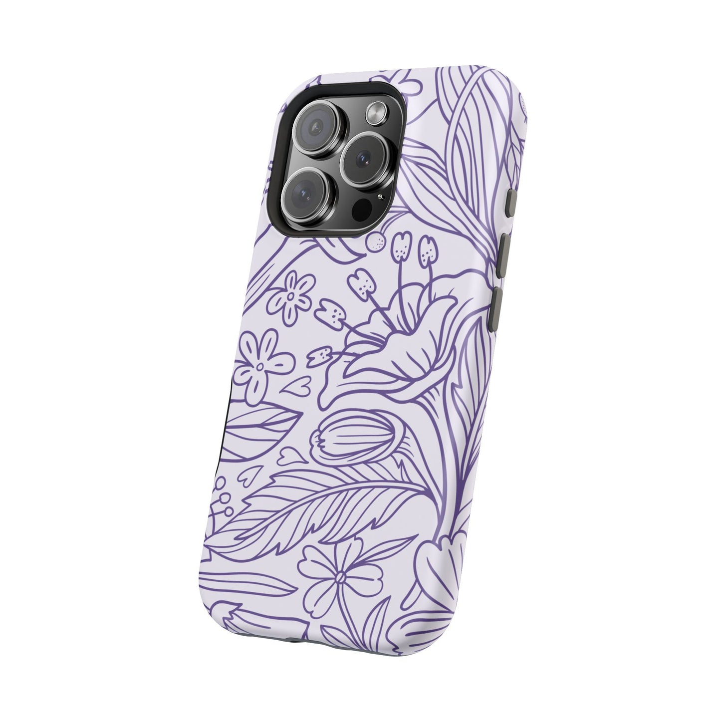 Lavender Floral Line Art Tough MagSafe iPhone Case – Minimalist Botanical Design with Dual-Layer Protection