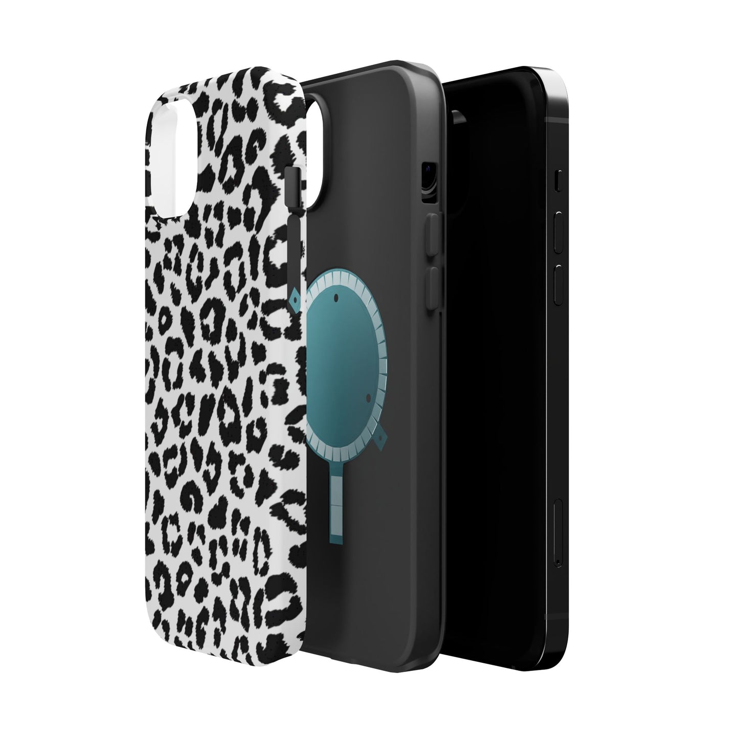 Monochrome Leopard Print Tough MagSafe iPhone Case – Classic Black and White Design with Dual-Layer Protection