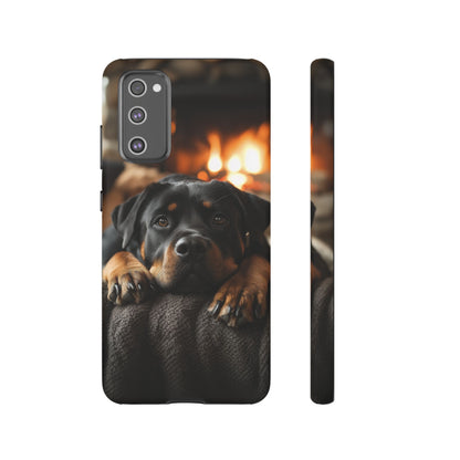 Cozy Rottweiler by the Fireplace Samsung Galaxy Case – Warm Rustic Design